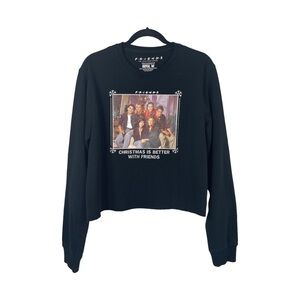 Friends TV Show Christmas Graphic Long Sleeve Cropped Sweatshirt Black Size M